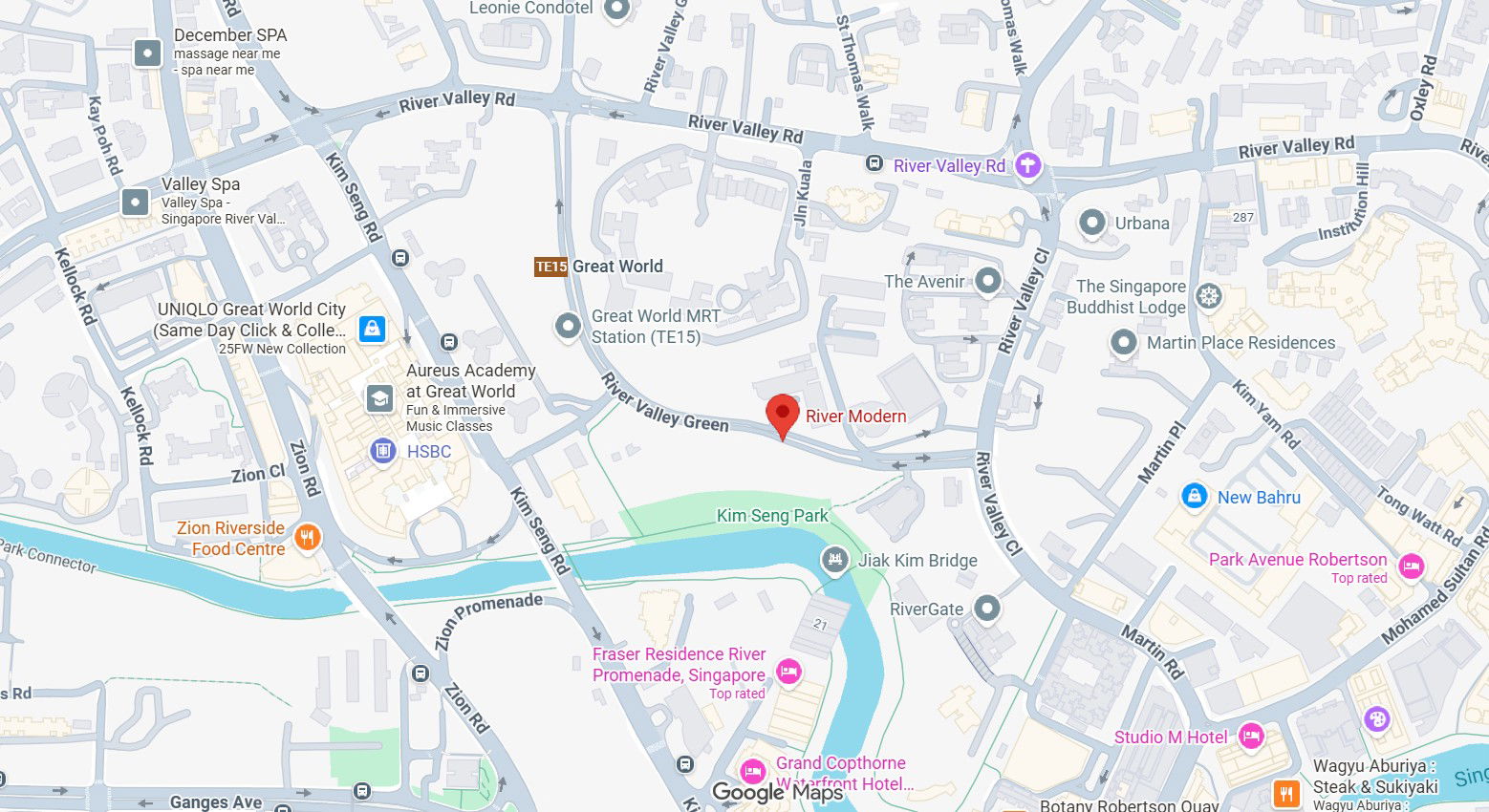 River Modern location map