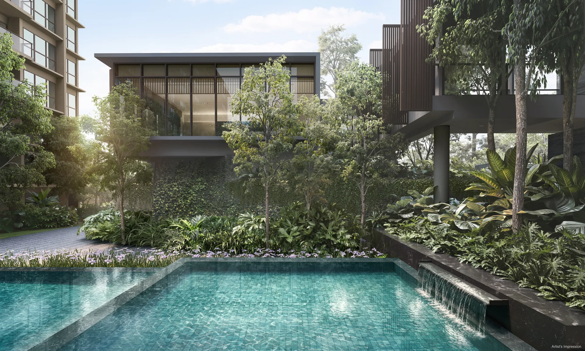 Dunearn House swimming pool and landscaped facilities deck